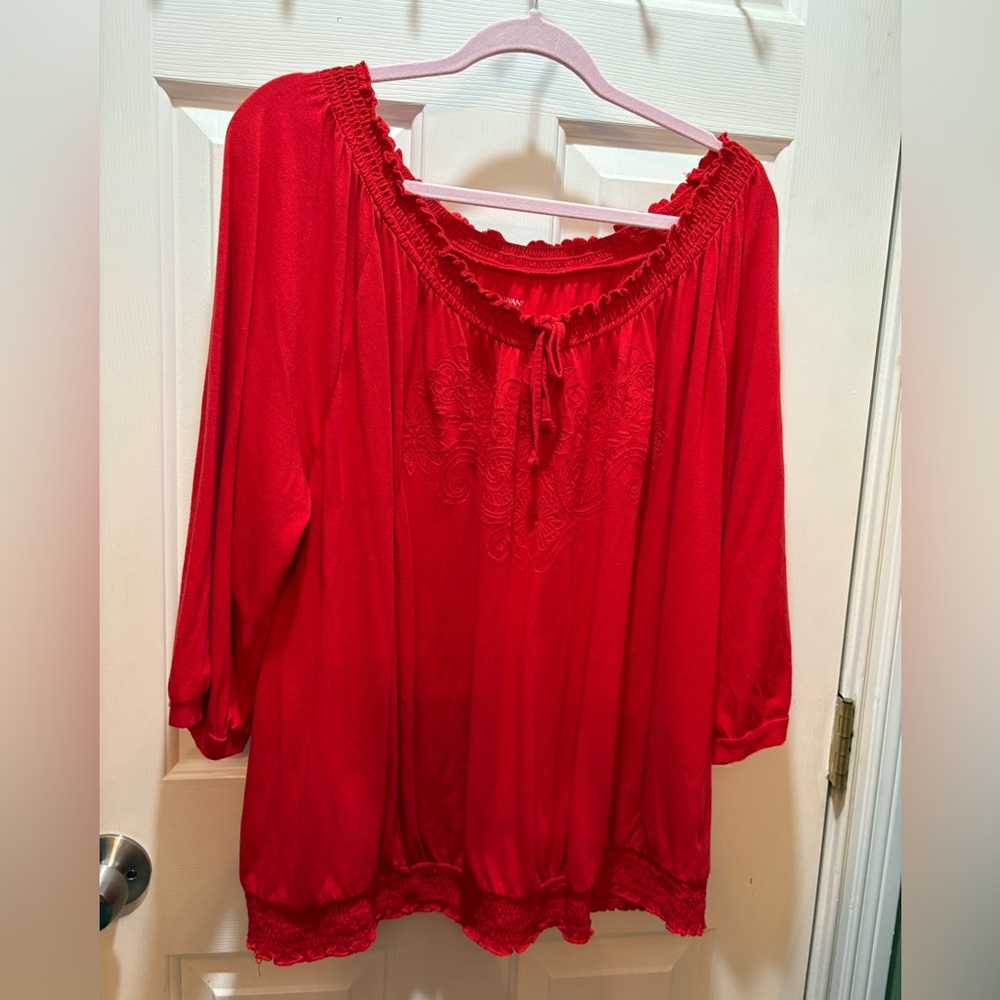 Plus women’s Red Boho Peasant Blouse fits like 22/24.